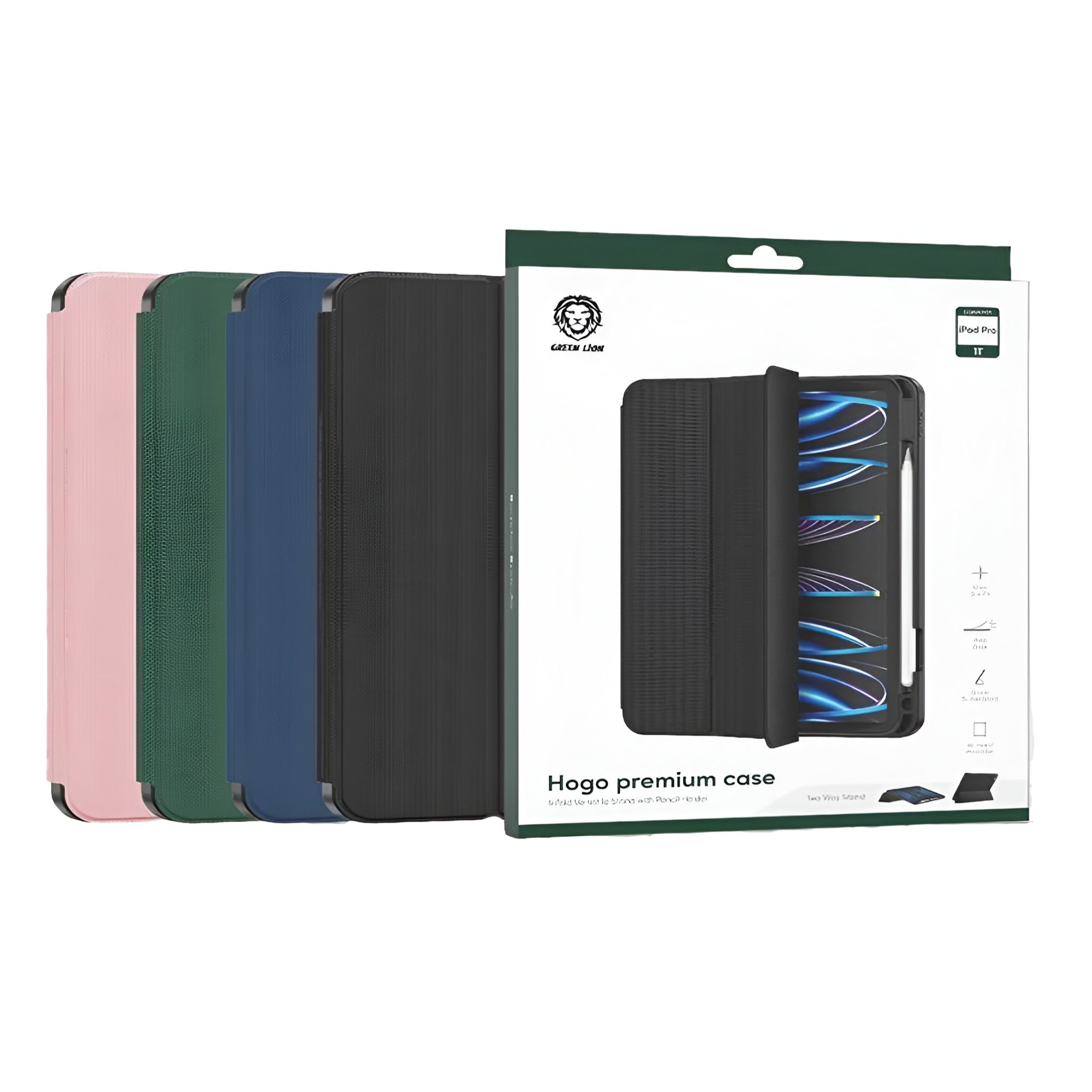 Case Green Lion Hogo Premium with Pencil Holder pour iPad
